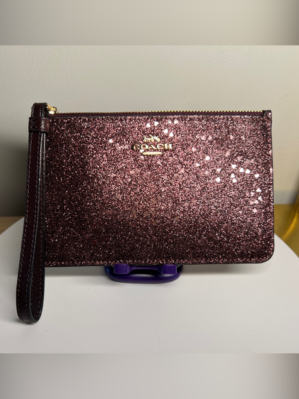 Coach Glitter Wristlet in Plum Sparkle like new